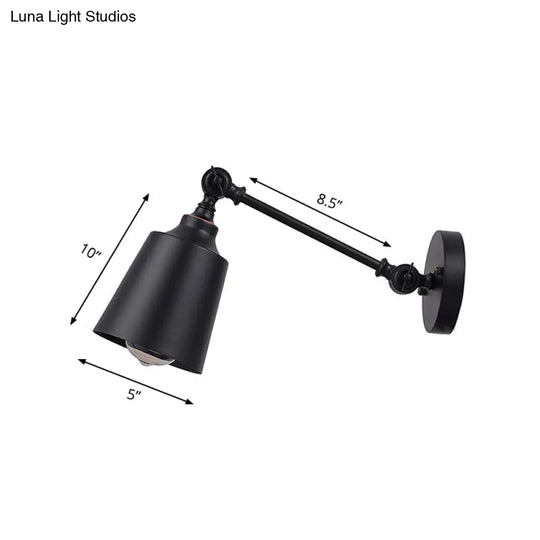 Iron Bell Industrial Wall Mount Sconce With Swing Arm - 1 Head Bedside Plug-In Lighting Fixture In