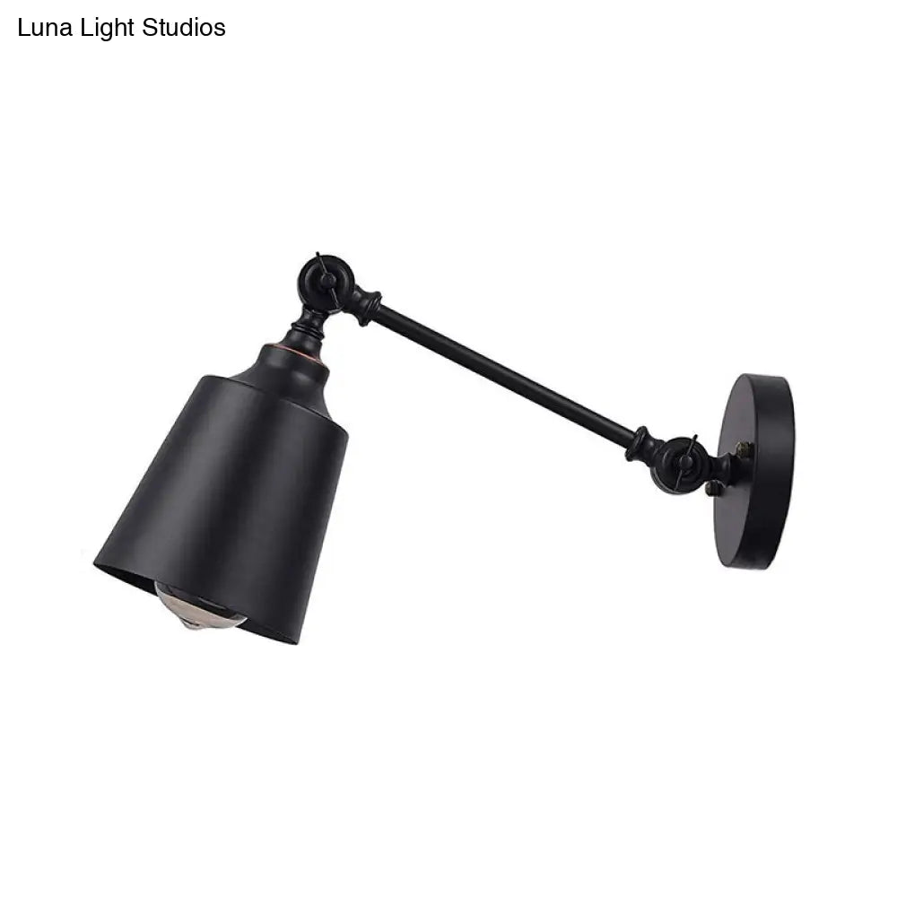 Iron Bell Industrial Wall Mount Sconce With Swing Arm - 1 Head Bedside Plug-In Lighting Fixture In