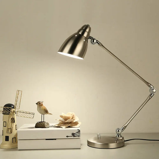 Iron Bell Shaped Industrial Table Lamp With Swing Arm For Study Room Desk Nickel