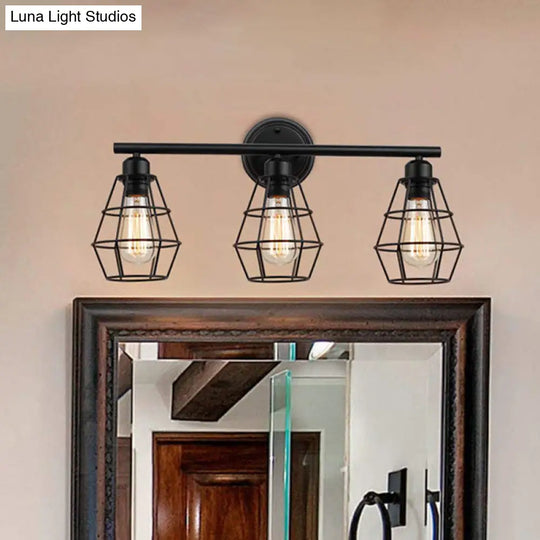 Iron Black Bathroom Vanity Light With 3 Wall-Mounted Mirrors