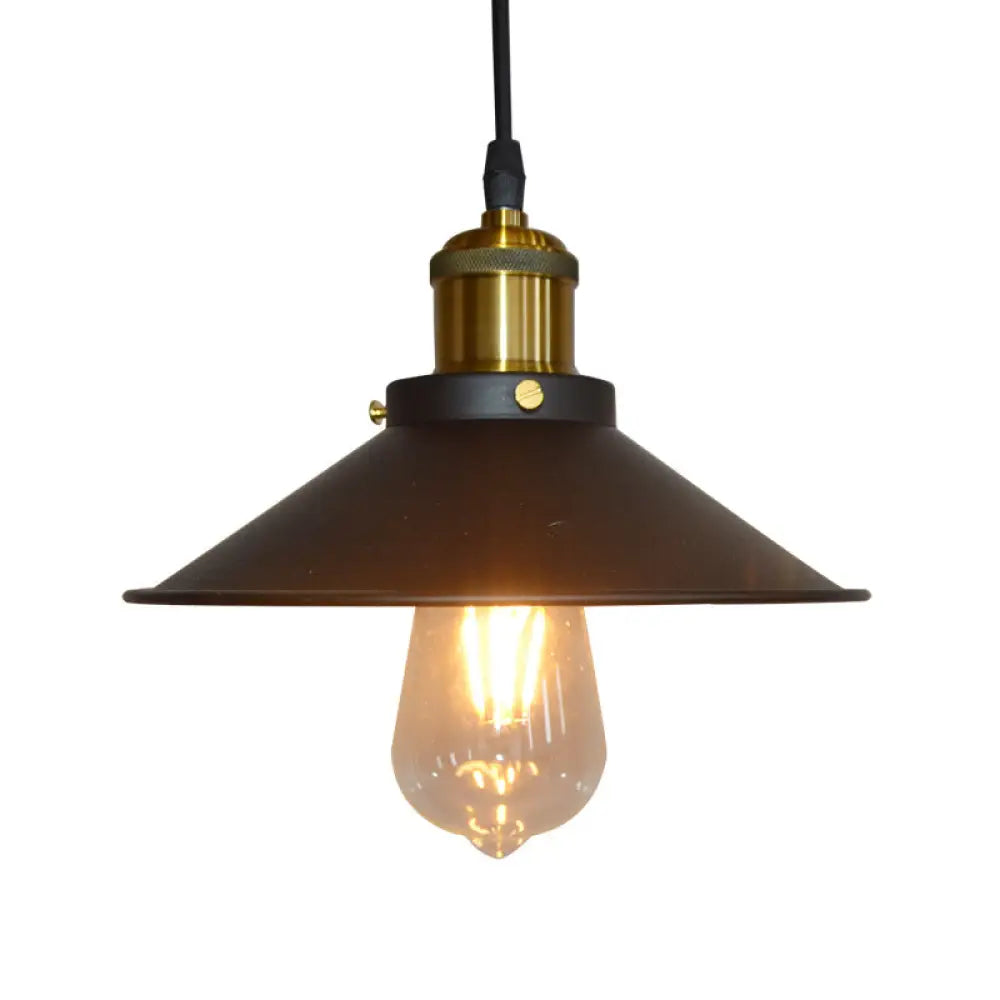 Iron Black Cone Shade Pendant Light With Roll-Trim - 1-Light Suspension Lamp For Factory Ceiling