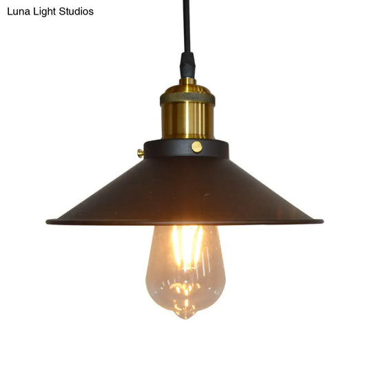 Iron Black Suspension Lamp: Roll-Trim Cone Shade Pendant Light - 1-Light Factory Ceiling