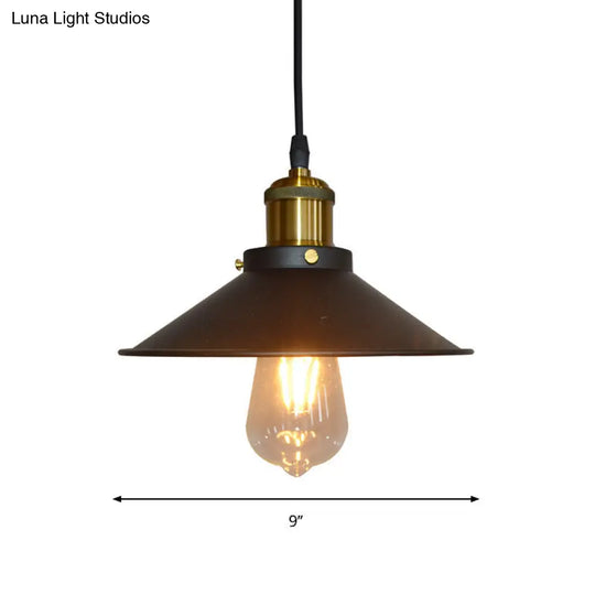 Iron Black Suspension Lamp: Roll-Trim Cone Shade Pendant Light - 1-Light Factory Ceiling