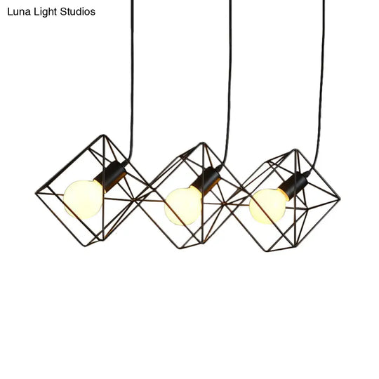 Iron Black Cube Cage Pendant Lamp - Industrial Style With 3 Bulbs Multiple Hanging Lights