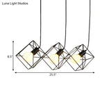 Iron Black Cube Cage Pendant Lamp - Industrial Style With 3 Bulbs Multiple Hanging Lights