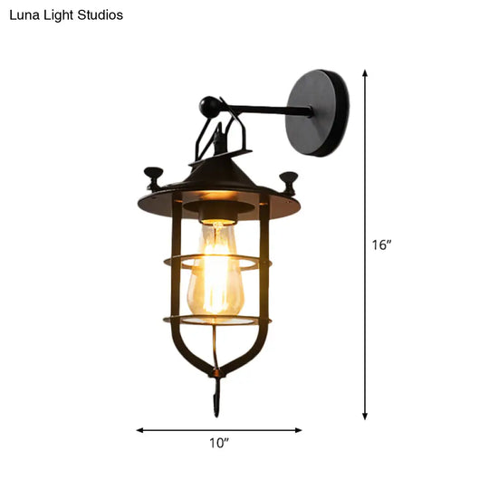 Iron Black Finish Industrial 1-Bulb Wall Sconce - Water Pipe/Cage/Fist Design