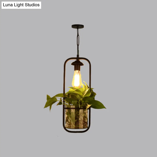 Iron Black Geometric Pendant Light With Clear Glass Shade - Industrial Ceiling Fixture