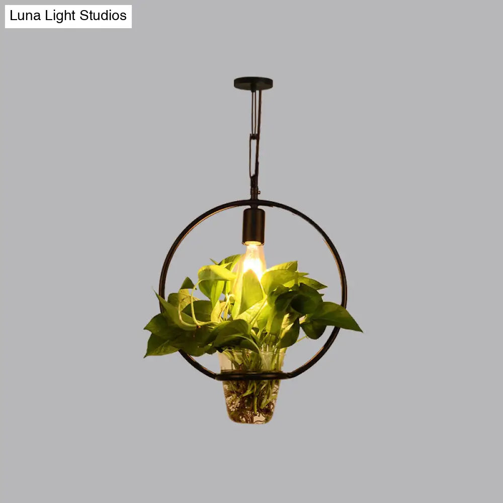 Industrial Geometric Iron Ceiling Light With Clear Glass Pot