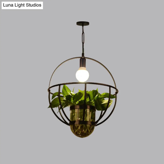 Iron Black Geometric Pendant Light With Clear Glass Shade - Industrial Ceiling Fixture