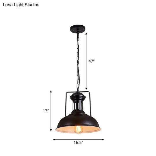 Iron Black Industrial Style Pendant Light With Bowl Shade For Dining Room - 12.5’/16.5’ Wide