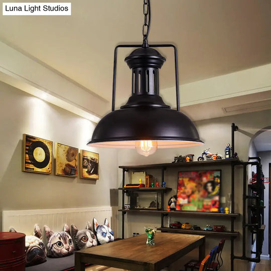 Iron Black Pendant Bowl Shade - Industrial Style Hanging Lighting For Dining Room 12.5/16.5 Wide /