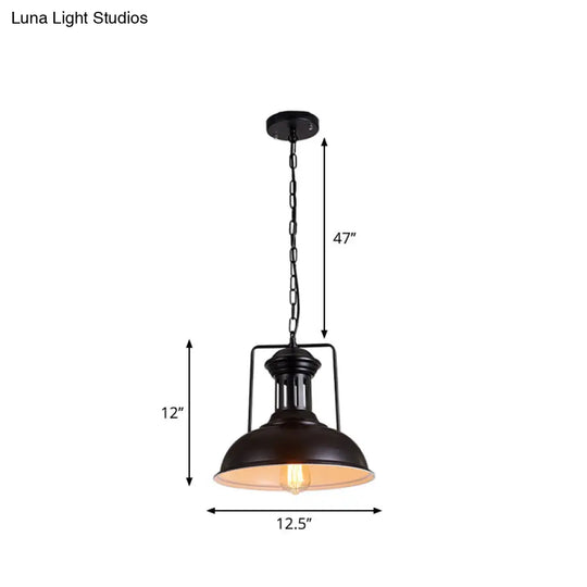 Iron Black Pendant Bowl Shade - Industrial Style Hanging Lighting For Dining Room 12.5/16.5 Wide