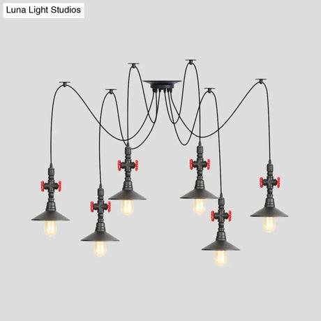 Iron Black Multi Light Chandelier Saucer With 2/3/6 Heads - Antiqued Swag Ceiling Pendant Lamp