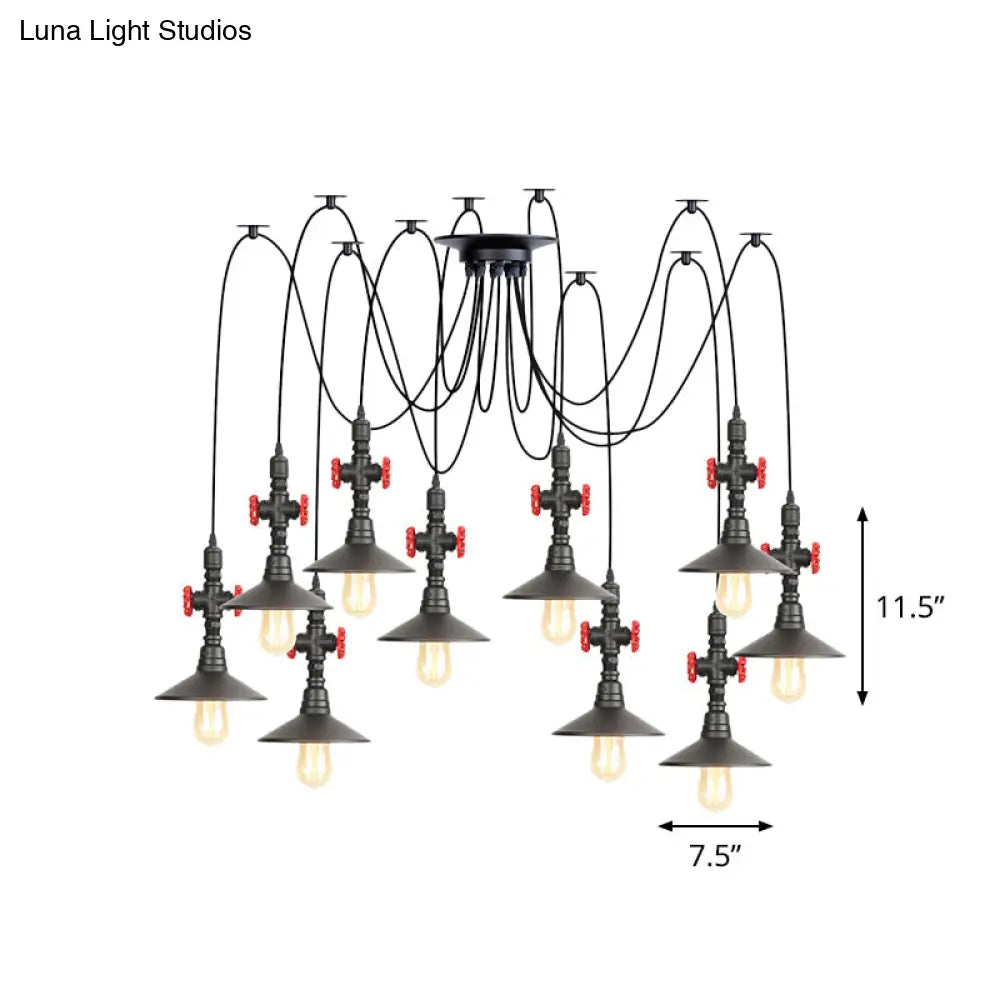 Iron Black Multi Light Chandelier Saucer With 2/3/6 Heads - Antiqued Swag Ceiling Pendant Lamp