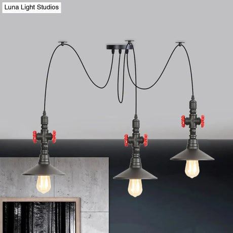 Iron Black Multi Light Chandelier Saucer With 2/3/6 Heads - Antiqued Swag Ceiling Pendant Lamp