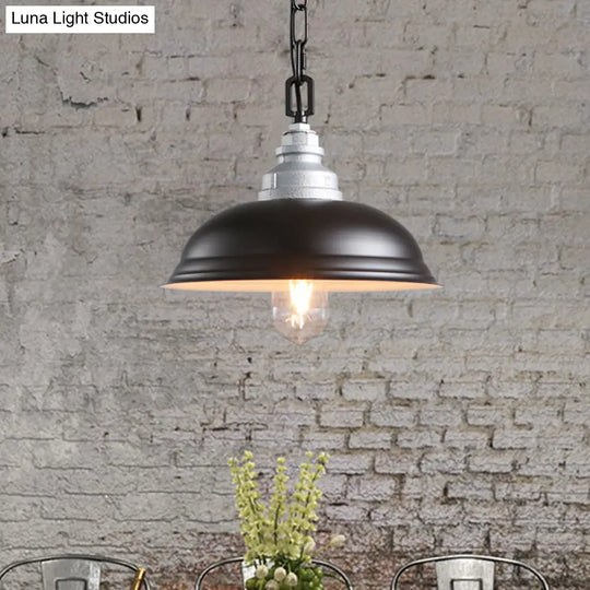 Iron Bowl Pendant Light - Modern 1-Head Restaurant Lighting In Black