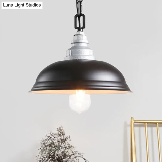 Black Bowl-Shaped Iron Pendant Lamp: Restaurant Lighting Fixture (1-Head) - Factory Made & Suspended