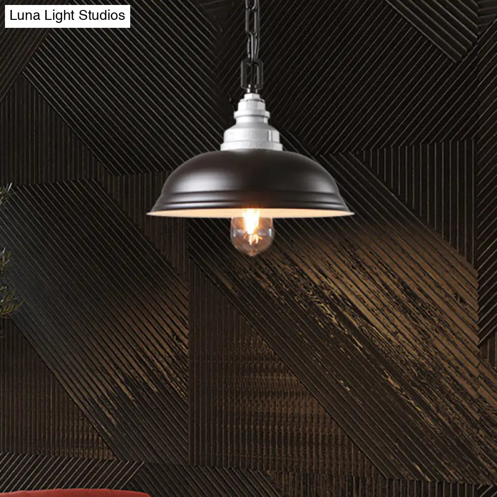 Iron Bowl Pendant Light - Modern 1-Head Restaurant Lighting In Black