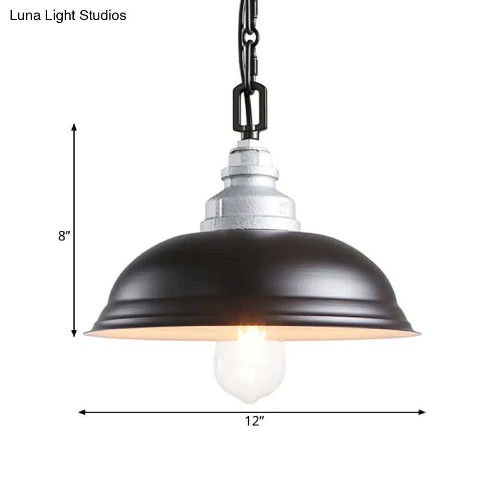 Black Bowl-Shaped Iron Pendant Lamp: Restaurant Lighting Fixture (1-Head) - Factory Made & Suspended