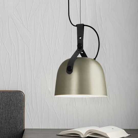 Iron Bowled Pendant Lamp: 1-Bulb Ceiling Light In Black/Copper/Silver With Leather Strap Silver