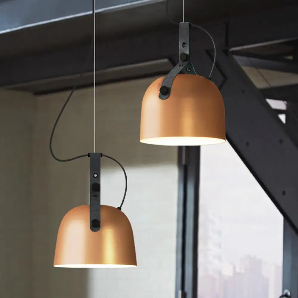 Iron Bowled Pendant Lamp: 1-Bulb Ceiling Light In Black/Copper/Silver With Leather Strap Copper