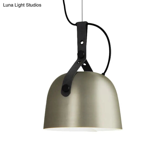 Iron Bowled Pendant Lamp: 1-Bulb Ceiling Light In Black/Copper/Silver With Leather Strap