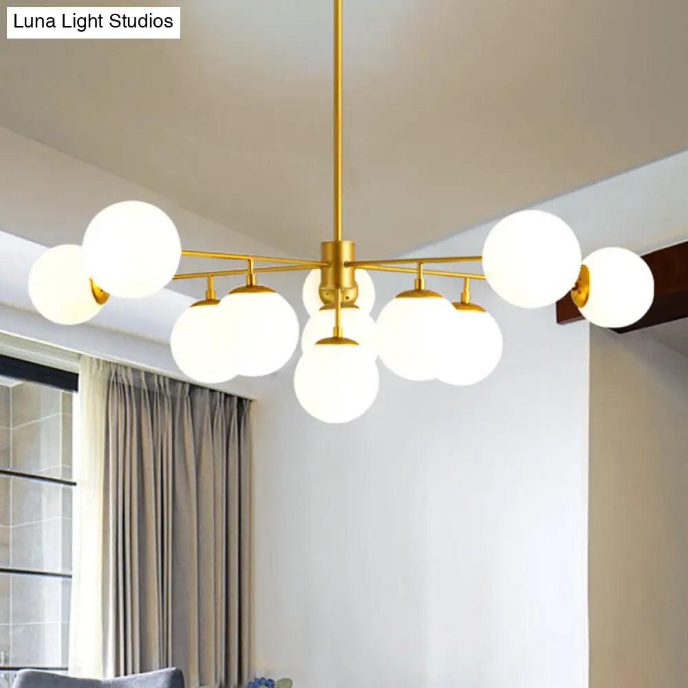 Modern Iron Chandelier | 9-Light Black/Gold Pendant With Opal Glass Shade