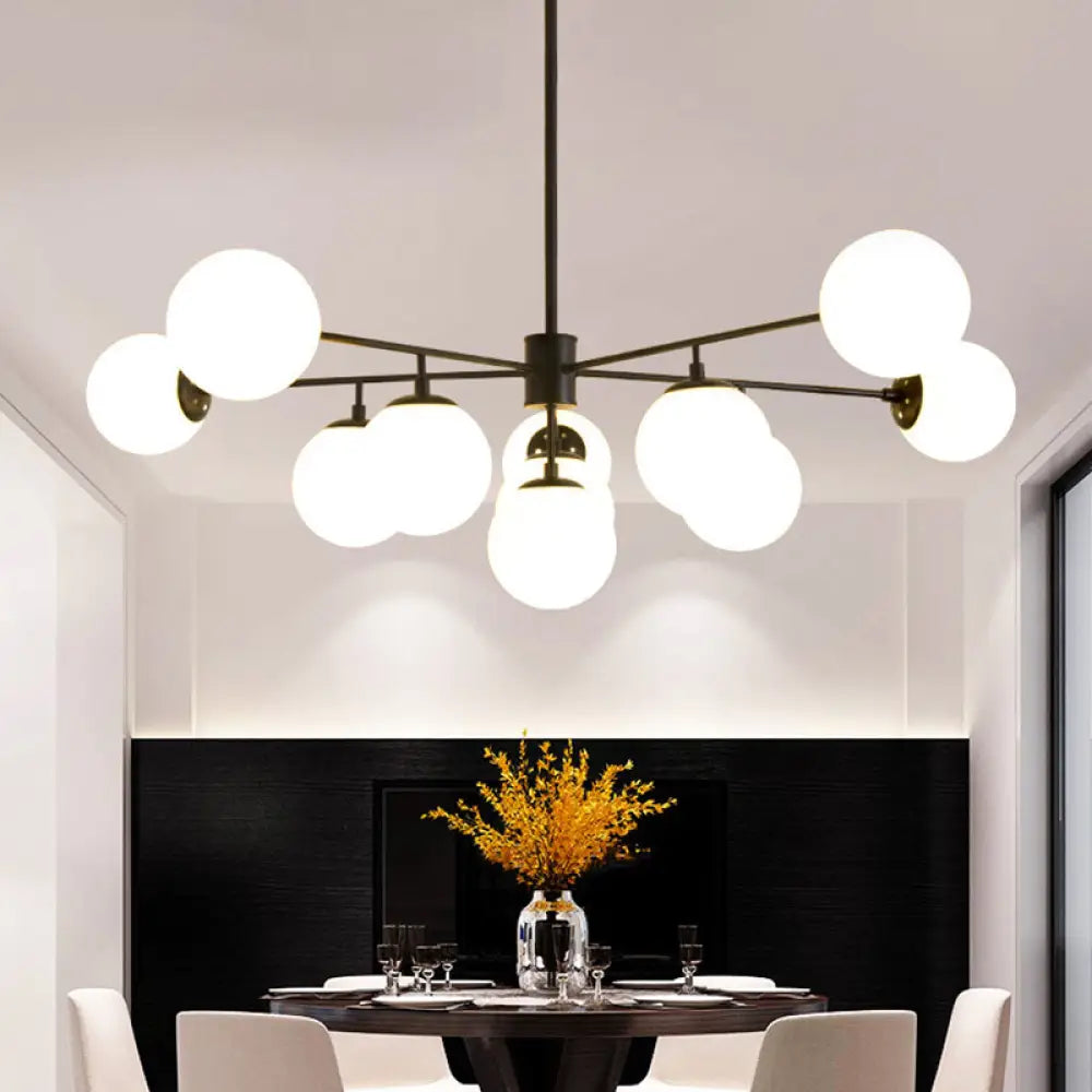 Iron Branch Chandelier Lamp With Black/Gold Hanging Pendant Light And Opal Glass Shades - 9/11