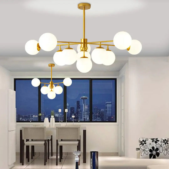 Iron Branch Chandelier Lamp With Black/Gold Hanging Pendant Light And Opal Glass Shades - 9/11