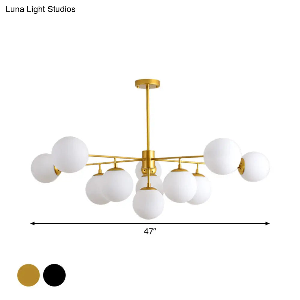 Modern Iron Chandelier | 9-Light Black/Gold Pendant With Opal Glass Shade