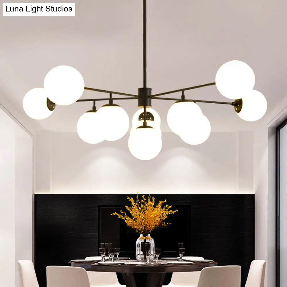 Modern Iron Chandelier | 9-Light Black/Gold Pendant With Opal Glass Shade 11 / Black