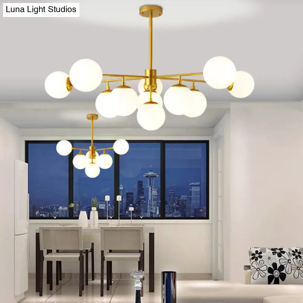 Modern Iron Chandelier | 9-Light Black/Gold Pendant With Opal Glass Shade 11 / Gold