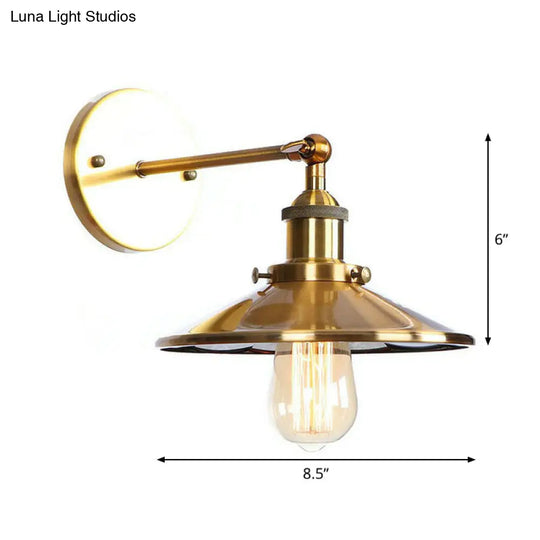 Iron Brass Finish Wall Light Fixture With Scalloped/Horn/Cone Design - 1-Light Factory Mounted Lamp