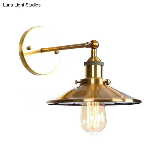 Iron Brass Finish Wall Light Fixture With Scalloped/Horn/Cone Design - 1-Light Factory Mounted Lamp