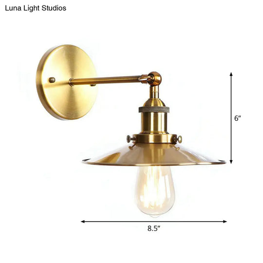 Iron Brass Finish Wall Light Fixture With Scalloped/Horn/Cone Design - 1-Light Factory Mounted Lamp