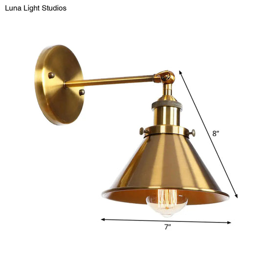 Iron Brass Finish Wall Light Fixture With Scalloped/Horn/Cone Design - 1-Light Factory Mounted Lamp