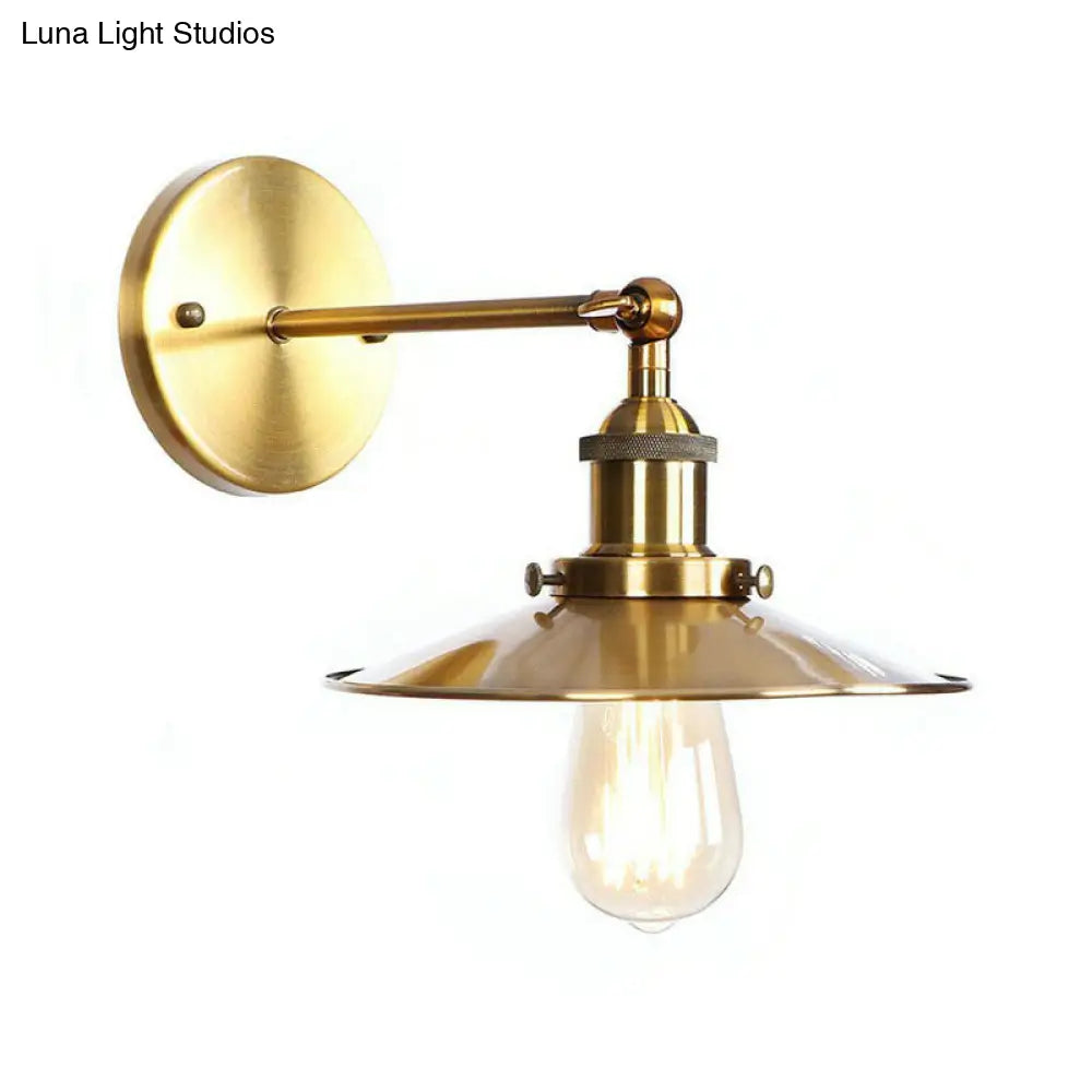 Iron Brass Finish Wall Light Fixture With Scalloped/Horn/Cone Design - 1-Light Factory Mounted Lamp