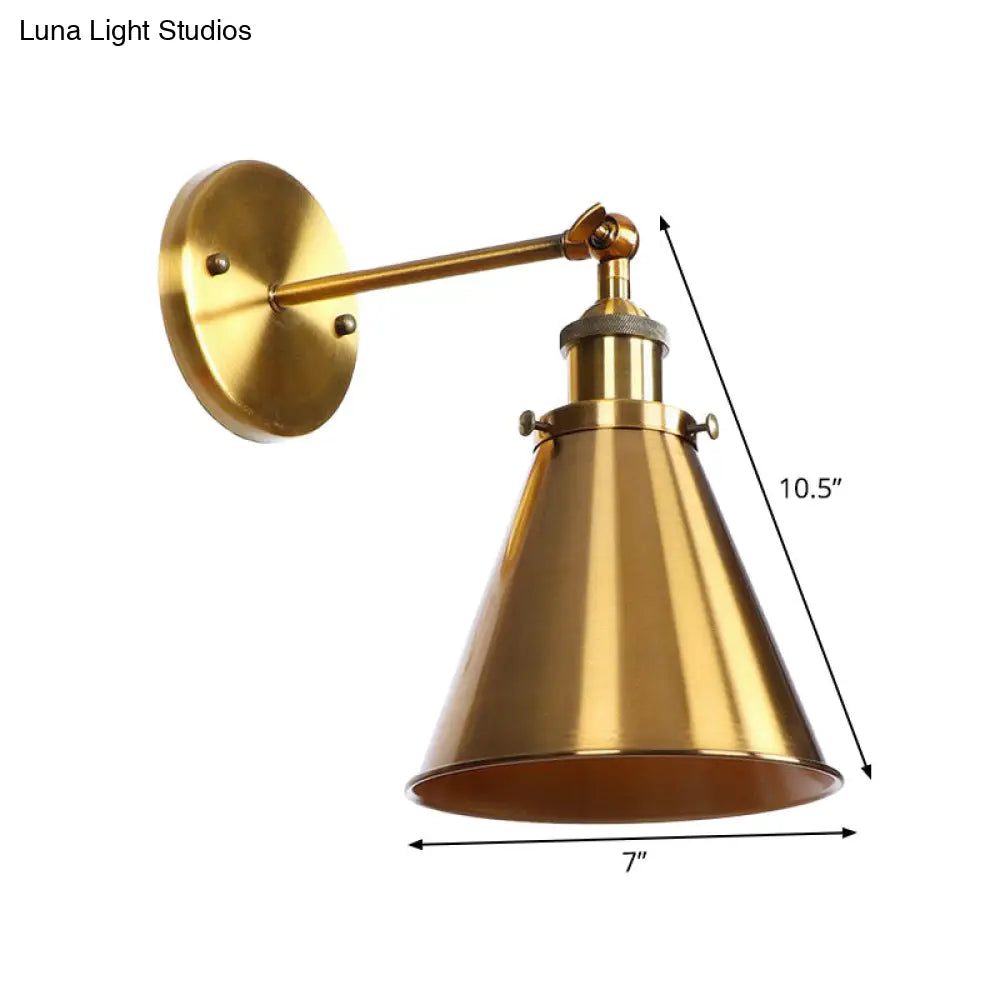 Iron Brass Finish Wall Light Fixture With Scalloped/Horn/Cone Design - 1-Light Factory Mounted Lamp