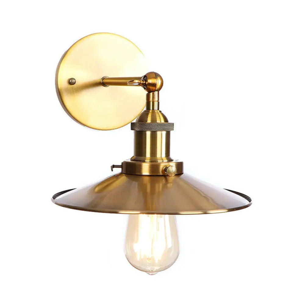 Iron Brass Finish Wall Light Fixture With Scalloped/Horn/Cone Design - 1-Light Factory Mounted Lamp