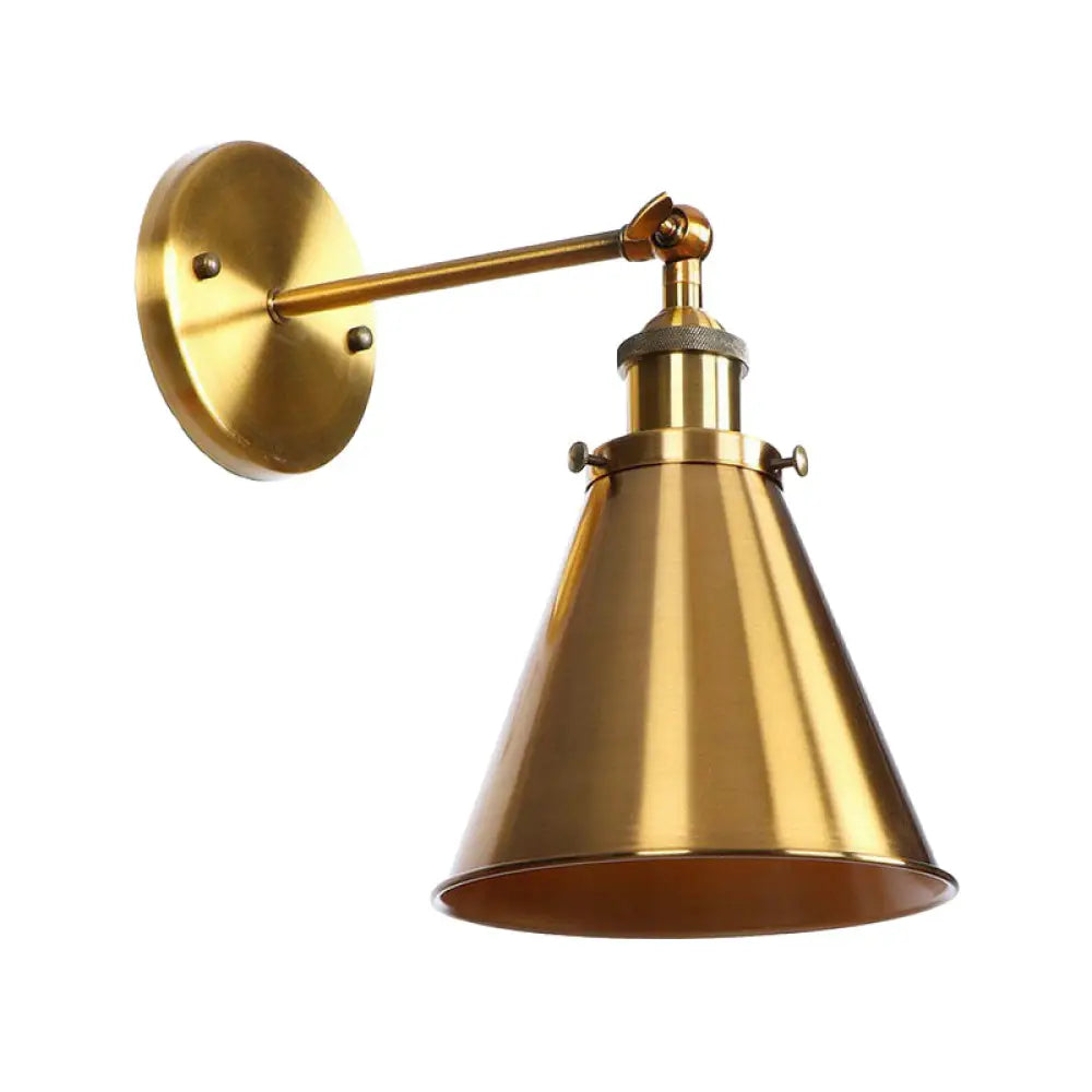 Iron Brass Finish Wall Light Fixture With Scalloped/Horn/Cone Design - 1-Light Factory Mounted Lamp