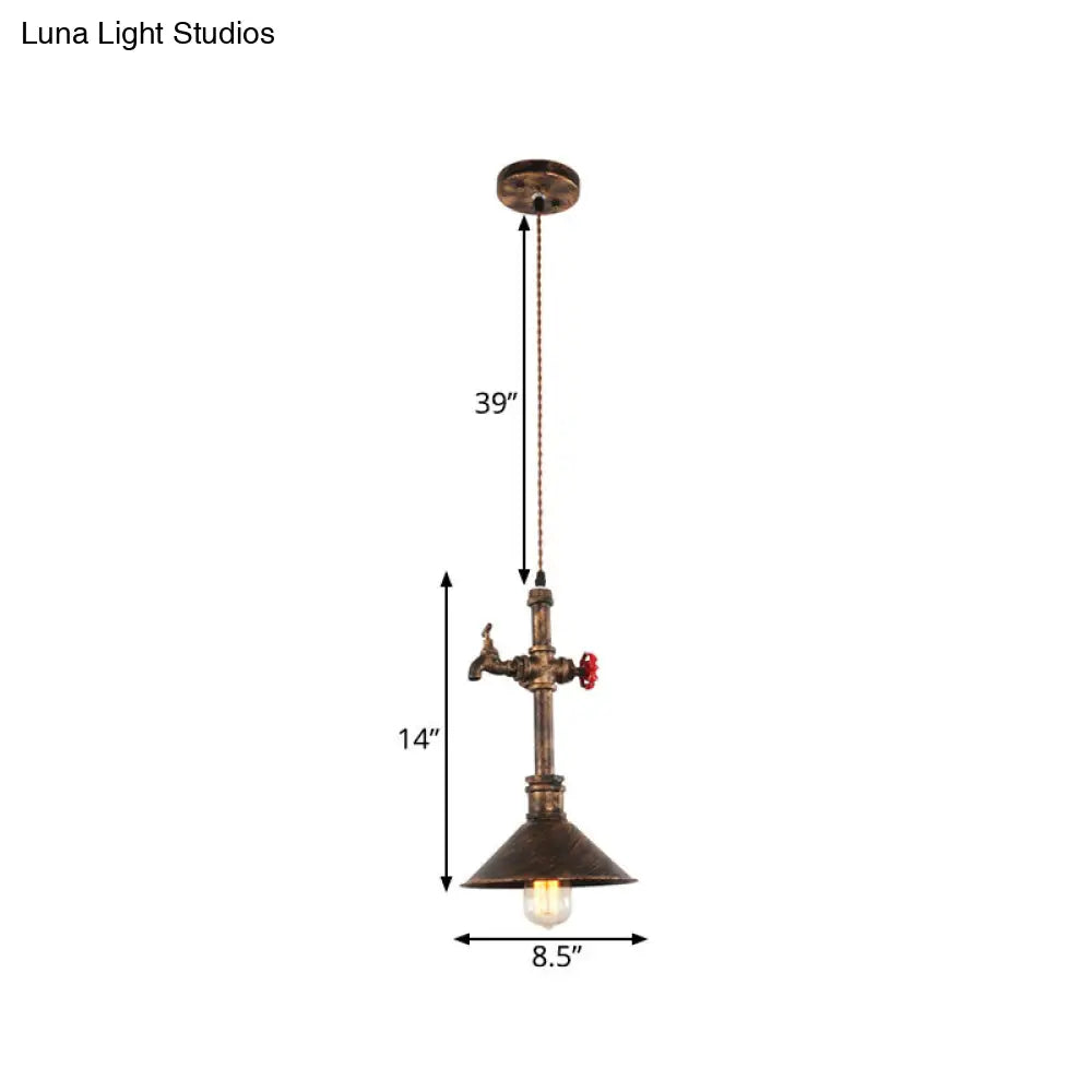 Iron Bronze Water Tap Antique Pendant Light Fixture With Valve Design