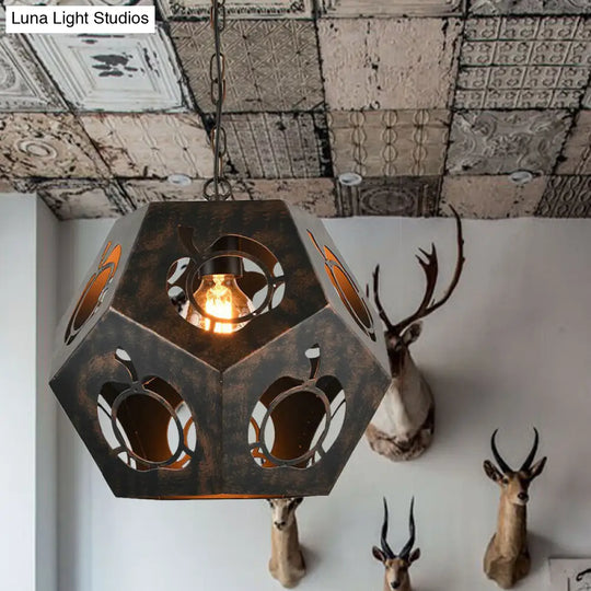 Hollowed Out Faceted Sphere Bronze Ceiling Pendant With 1 Head - Stylish Factory Suspended Lighting