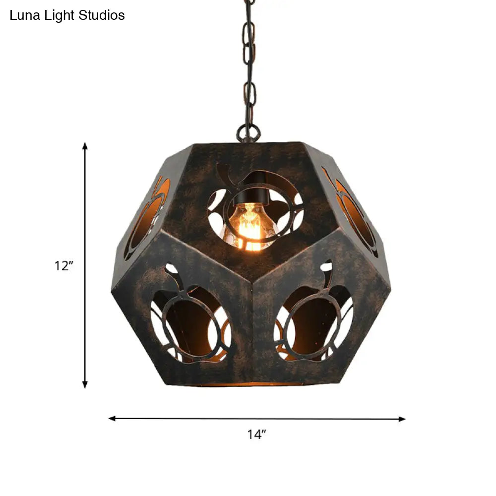 Hollowed Out Faceted Sphere Bronze Ceiling Pendant With 1 Head - Stylish Factory Suspended Lighting