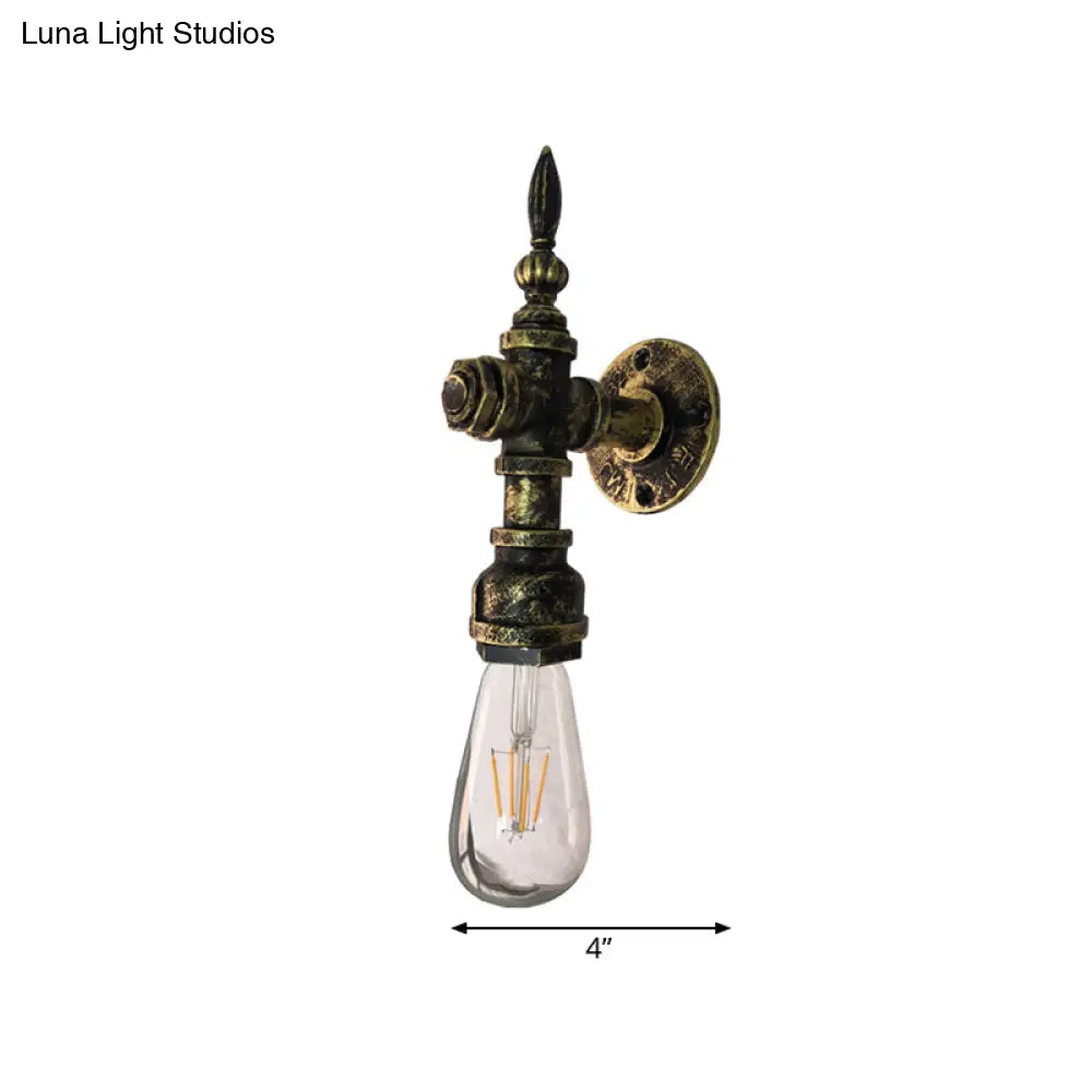 Iron Bronze Wall Sconce - Rustic Style Bare Bulb Light Fixture With Water Pipe Design For