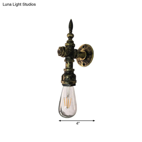 Iron Bronze Wall Sconce - Rustic Style Bare Bulb Light Fixture With Water Pipe Design For