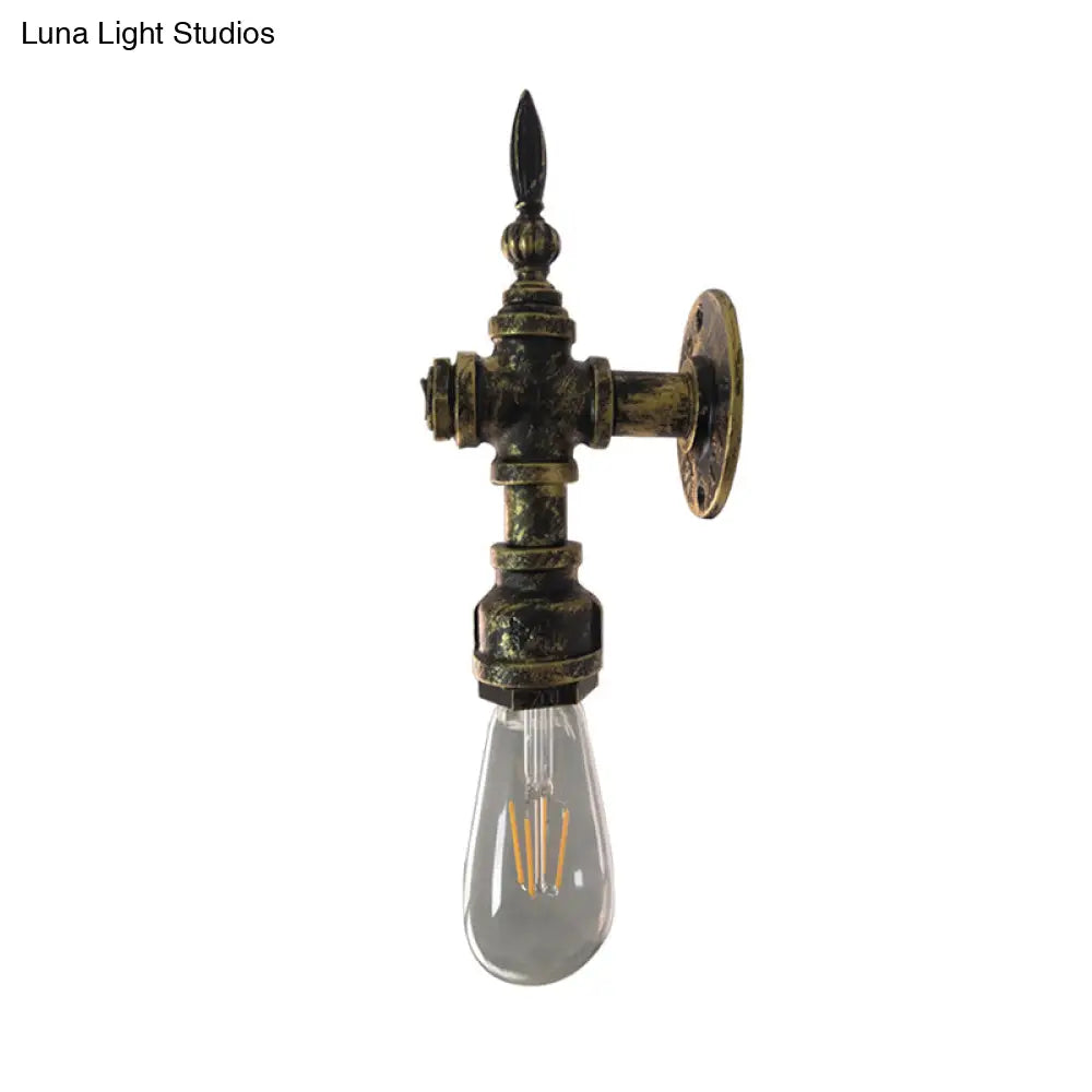 Iron Bronze Wall Sconce - Rustic Style Bare Bulb Light Fixture With Water Pipe Design For