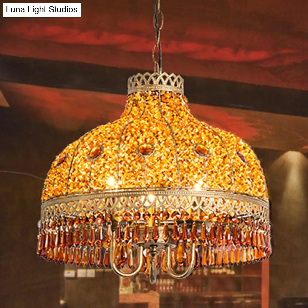 Iron Bud Suspension Light Antique Pendant Fixture With Crystal - 1/2/3 Bulbs Ideal For Restaurants