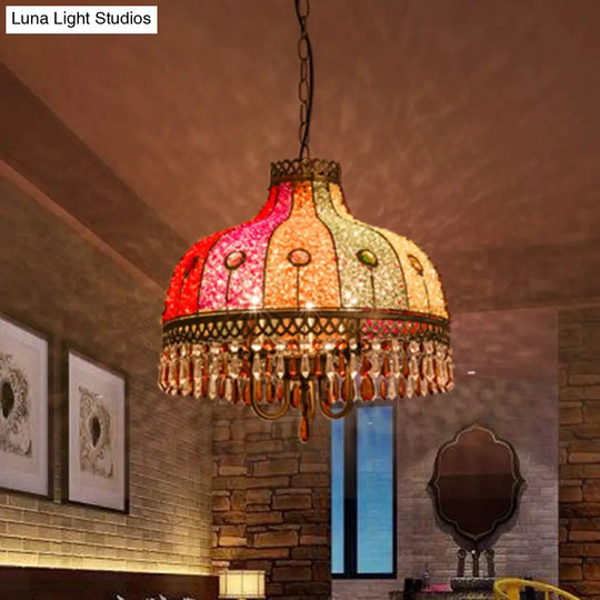 Iron Bud Suspension Light Antique Pendant Fixture With Crystal - 1/2/3 Bulbs Ideal For Restaurants