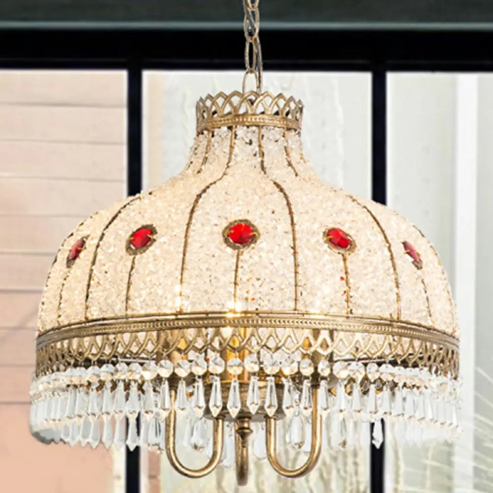 Iron Bud Suspension Light Antique Pendant Fixture With Crystal - 1/2/3 Bulbs Ideal For Restaurants