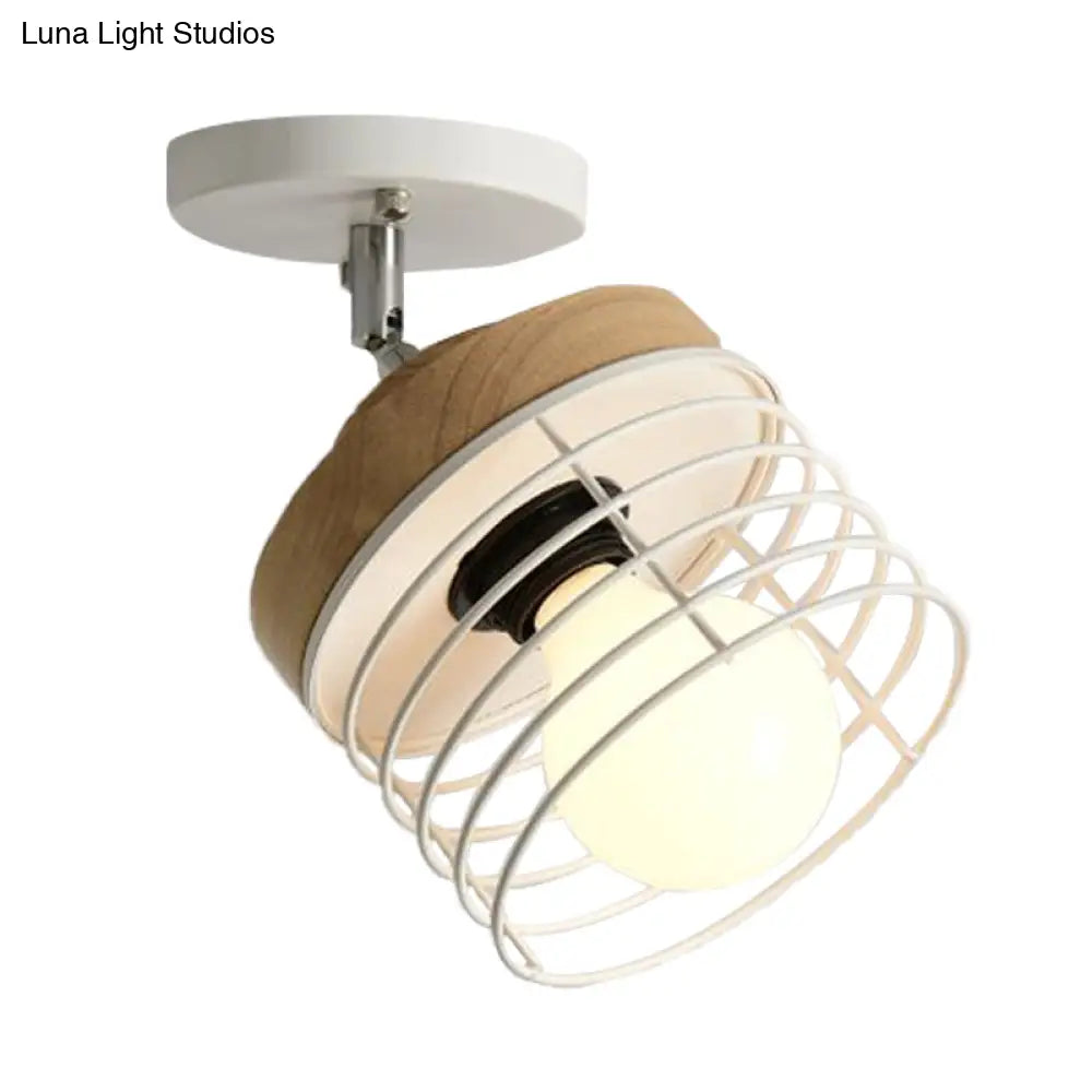 Iron Cage Flush Ceiling Light - Rotatable Stylish Lamp For Balcony